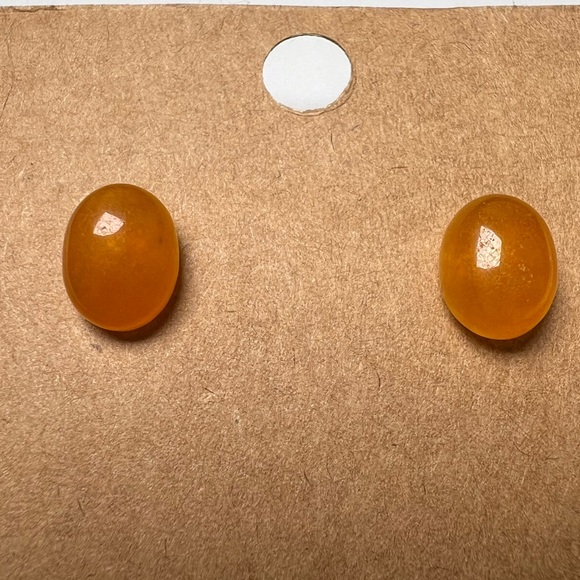 Amber Simulant Oval Stud Earrings - Picture 1 of 2